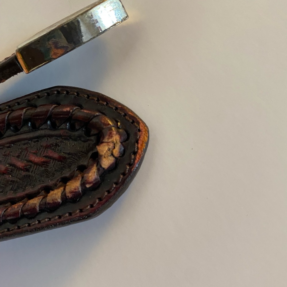 Vintage Resistol Leather Silver Tone Belt 36 Waist 36/90 Brown Full Grain - Picture 9 of 10